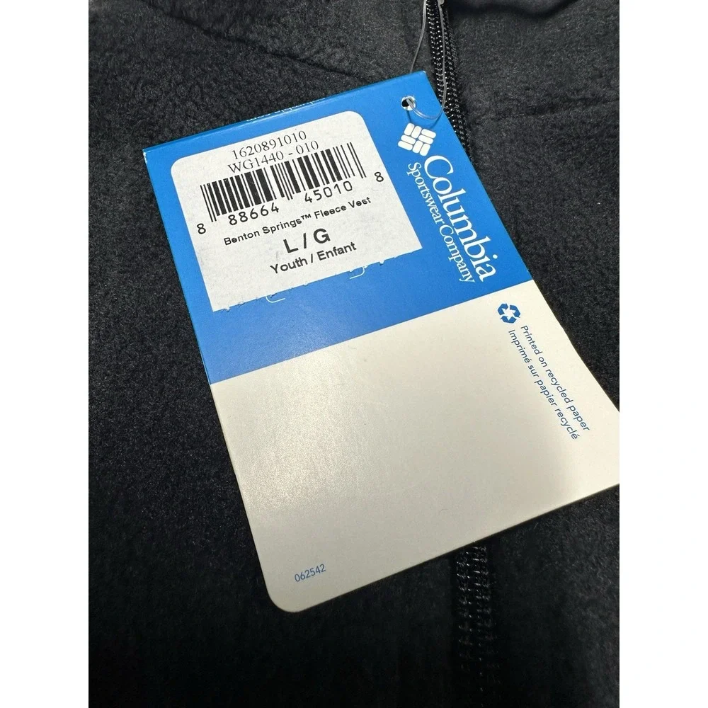 Columbia Benton‎ Springs Fleece Vest YOUTH Kids Size L Black Full Zip Sleeveless